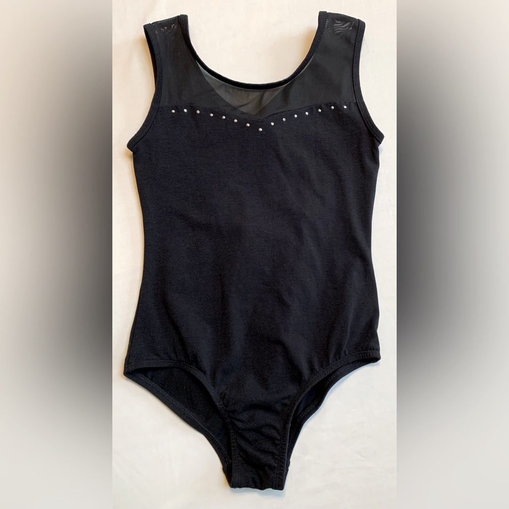 Cat & Jack • Black Tank Leotard • Cotton Bodice w/Mesh and Rhinestones • Size CL